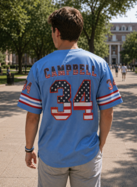 Blue American Flag Houston Oilers Jersey